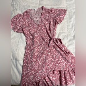 Womens Summer Wrap V-Neck Short Sleeve Mini Dress